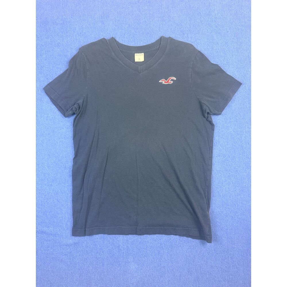 Hollister Mens M Navy Blue V-Neck T-Shirt Embroidered Seagull Logo